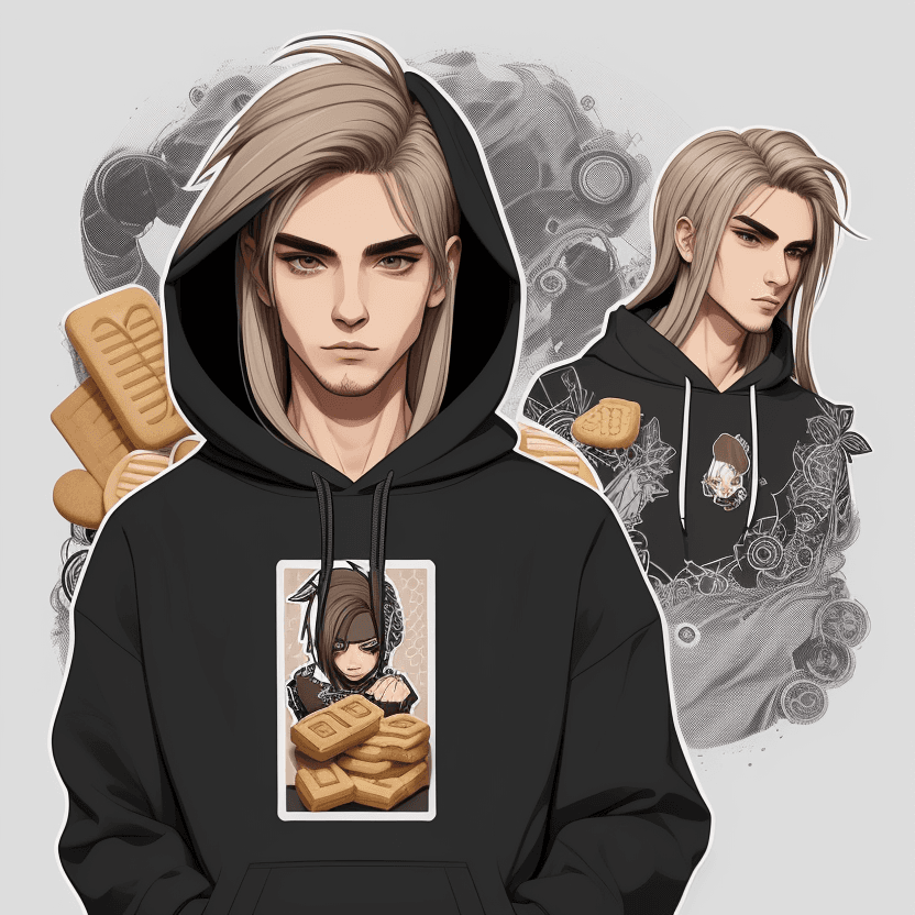 AI generated: Create intricate nvinkpunk style, of a male character wearing Hoodie, small short bread and long str...
