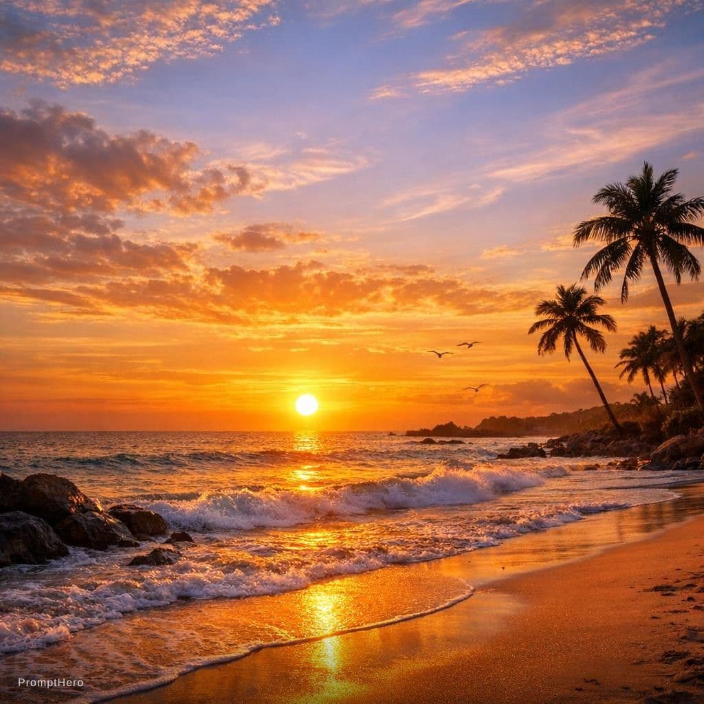 AI generated: A beautiful sunset on the beach 