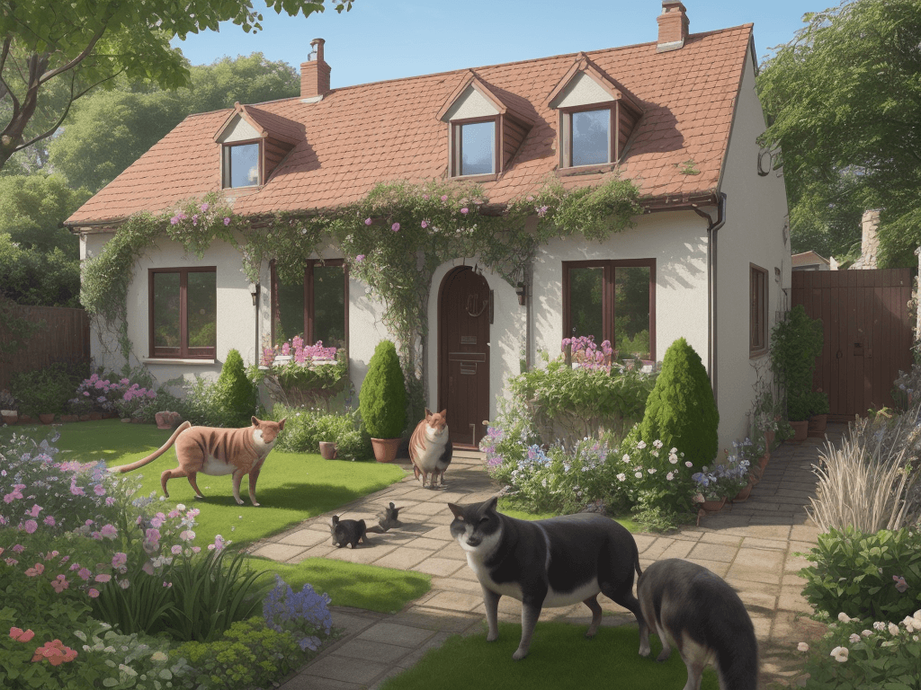 AI generated: House sitters, 8k, animals, garden, home