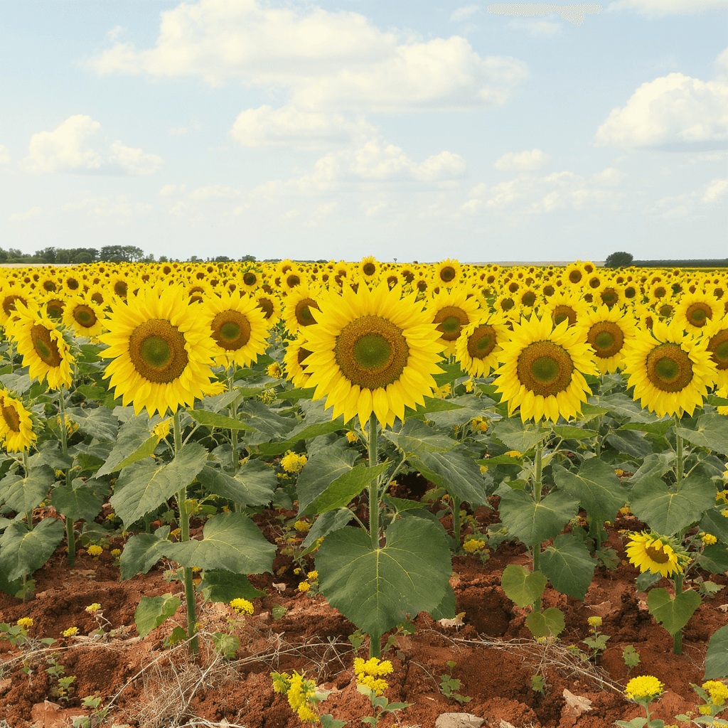 AI generated: group of dancing sunflowers in a field
