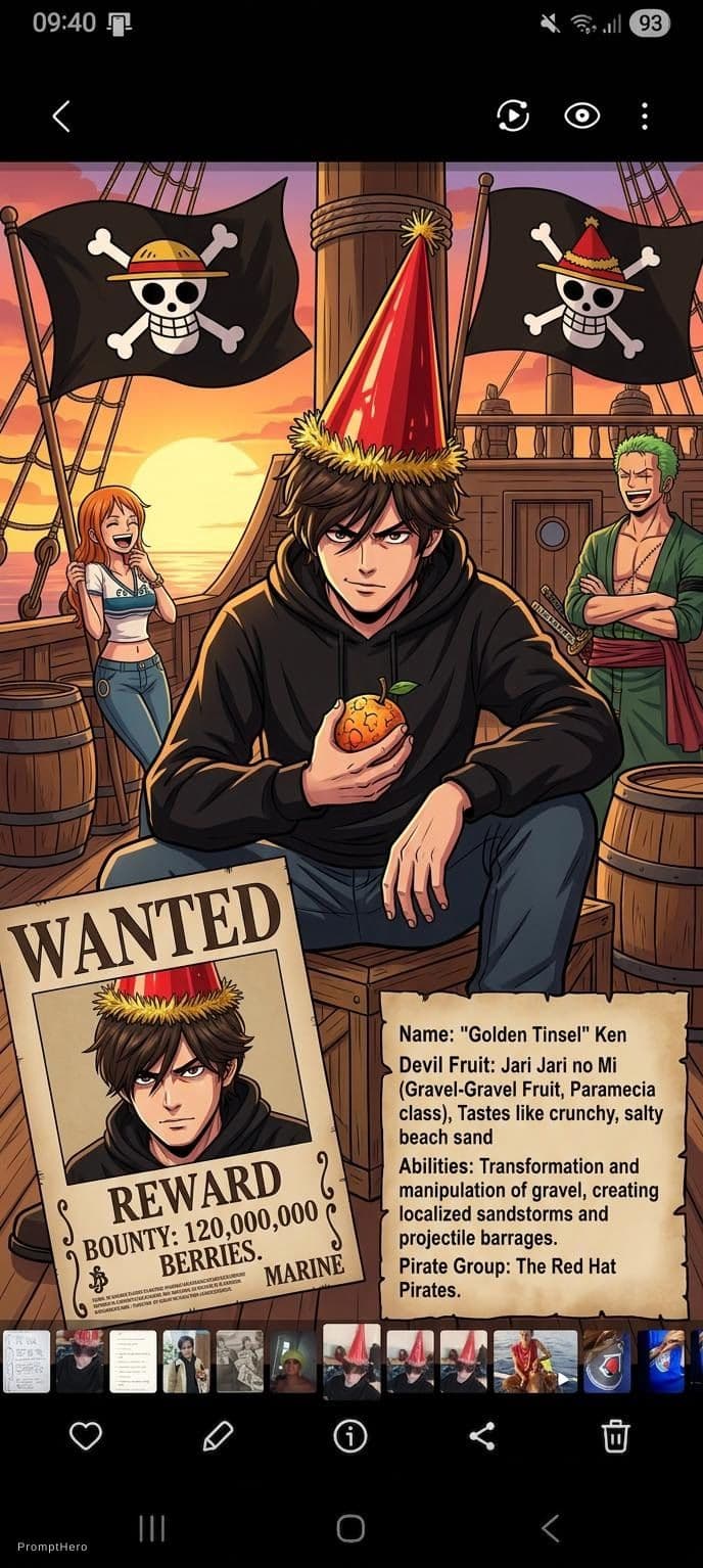 AI generated: Generate an original One Piece character image from attached. Also list the jjdevil fruit abilities,...