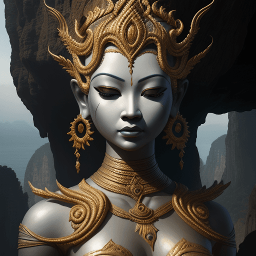 AI generated: Khmer apsara art statue in cliffs, in the style of realistic hyper-detailed portraits, cryengine, de...