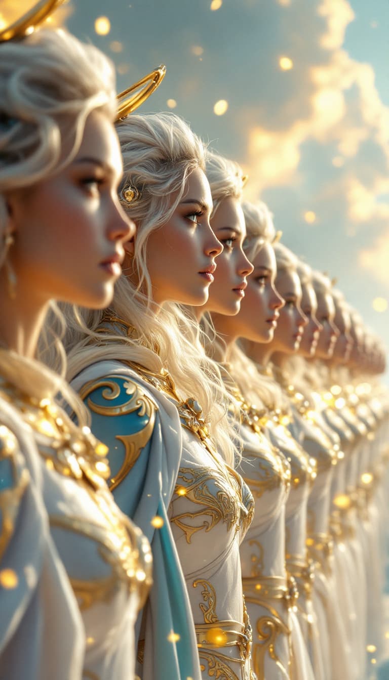 AI generated: A breathtaking 16K ultra-realistic cinematic masterpiece depicting a celestial squadron of fierce ye...