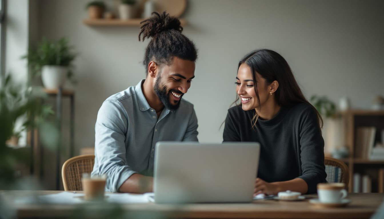 AI generated: Two young professionals collaborating naturally in a relaxed modern workspace, candid real-life mome...