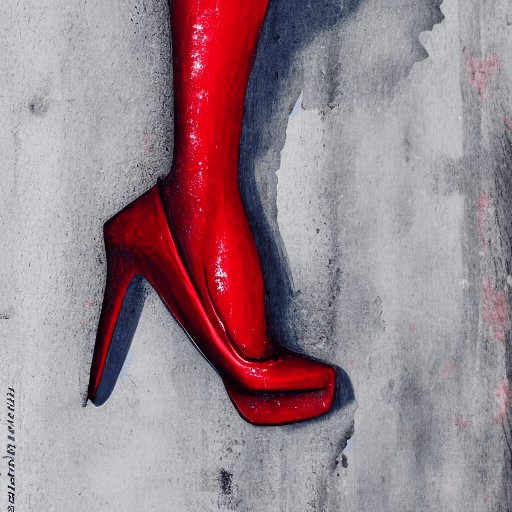 AI generated: dripping red paint across the shape of a female boby human,  
high heels on feet,realistic , high de...