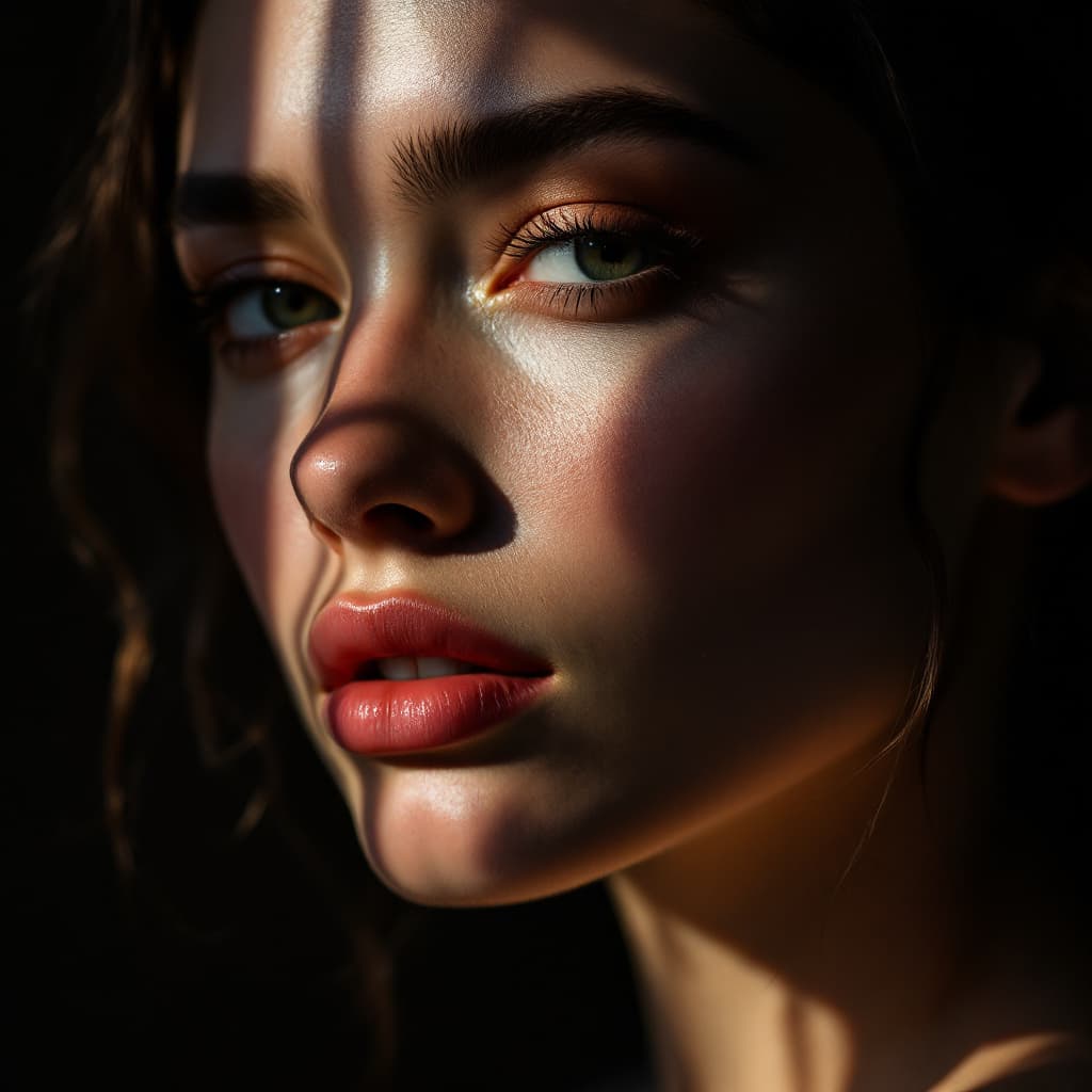 AI generated: high-resolution photograph, woman, stunning use of shadows, in the syle of crisp lines and forms,  T...