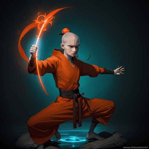 AI generated: avatar aang, the last airbender, in the style of furaffinity, orange robes, red, #vfxfriday, massurr...