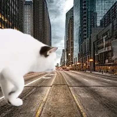 AI generated video: cat walking on luxury city