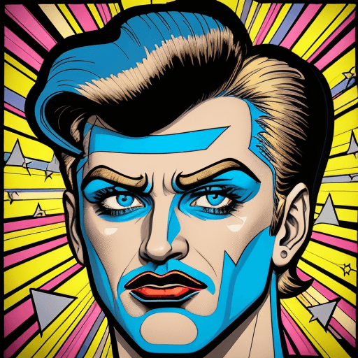 AI generated: the man face in an artistic cartoon style, in the style of pop art-inspired comic book style, trompe...
