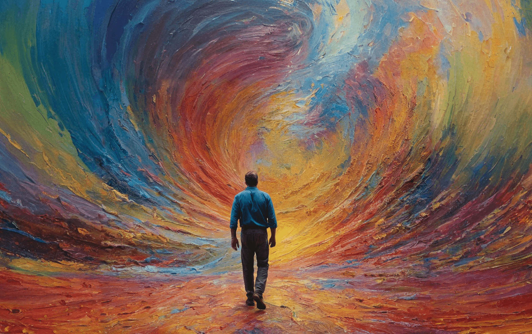 AI generated: extreme detail, 12k, masterpiece, a painterly image of a man walking towards the camera, oil paints,...