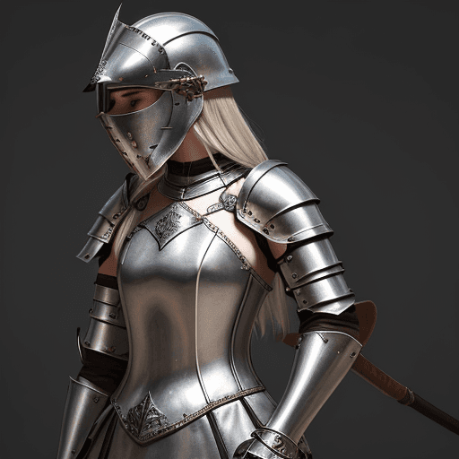 AI generated: creame una imagen ultrarealista de una guerrera medieval con armadura de cuero, detalles metálicos y...