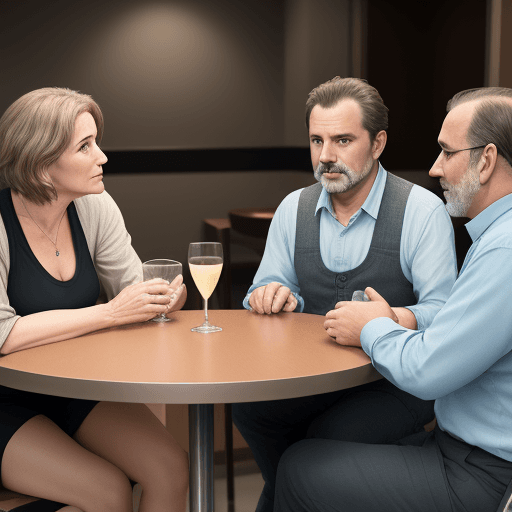 AI generated: Meeting of 3 persons 1 middle aged woman, 1 man i 40s and a middle aged man sitting across a table l...