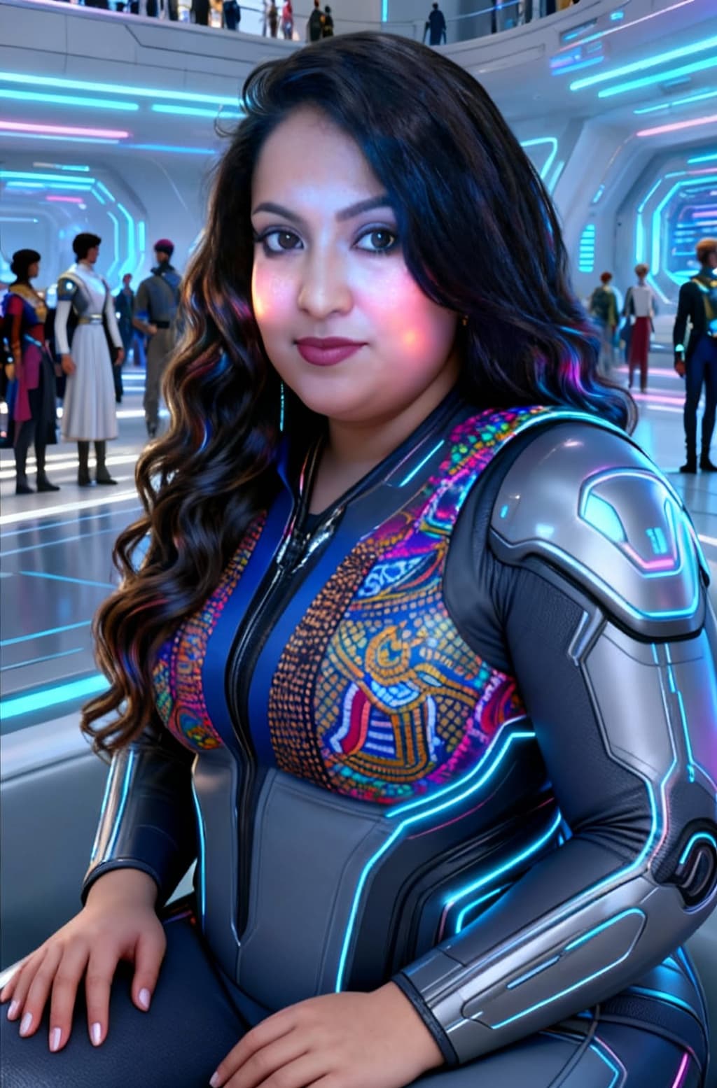 AI generated: Combine characters into an elegant photo, into a cinematic portrait, of a slightly chubby, beautiful...