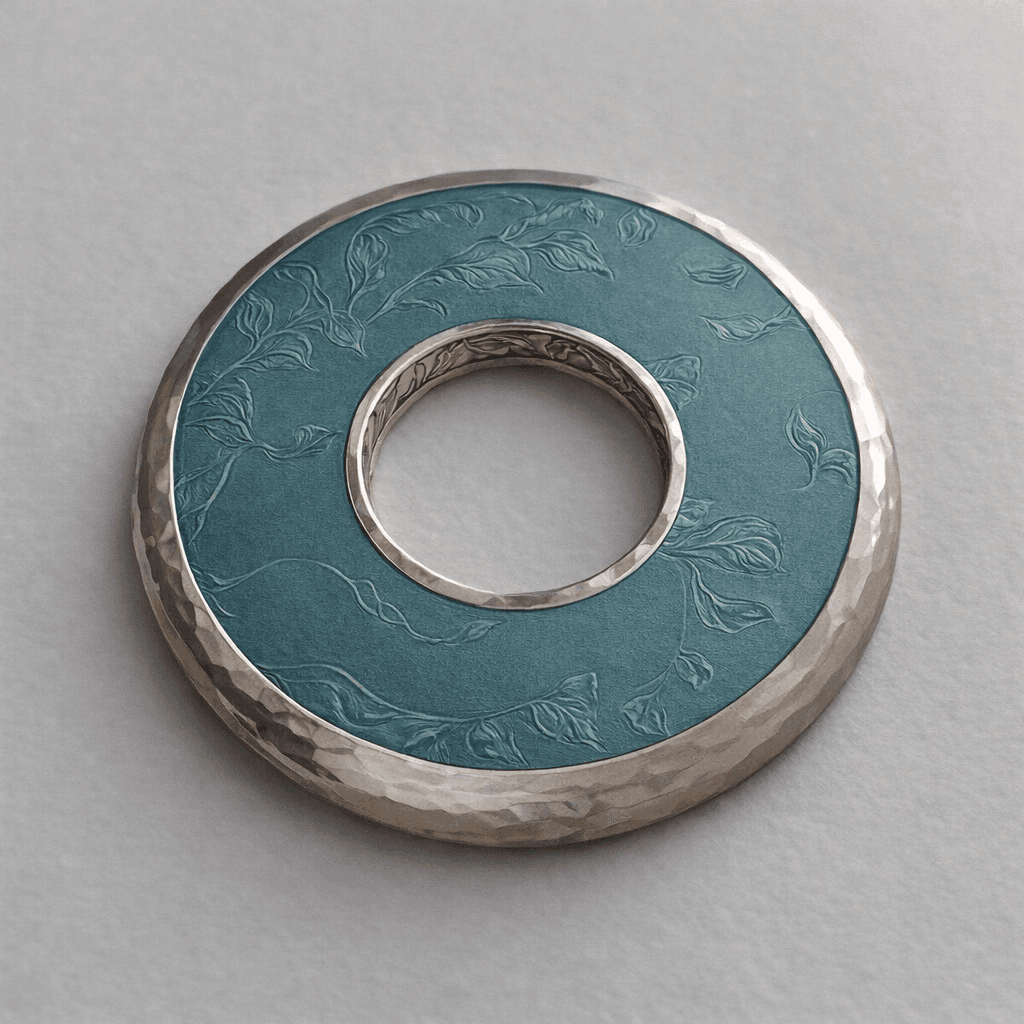 AI generated: a Teal coin with a silver edge and a hole in the middle of it with the inner edge also having a silv...