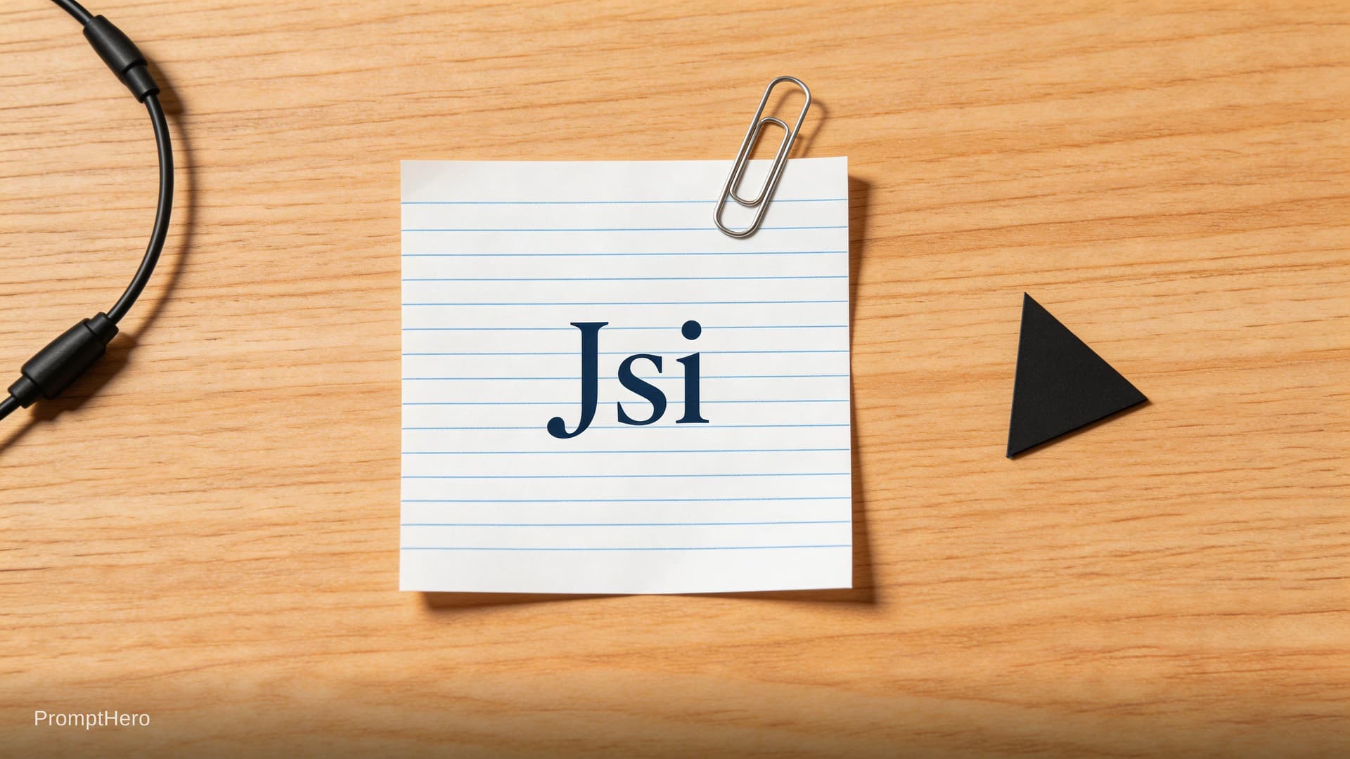 AI generated: 
Orthographic. “Jsi” refined, dot hinted. Centered 5%. Support: notebook scrap. Surface: wooden desk...