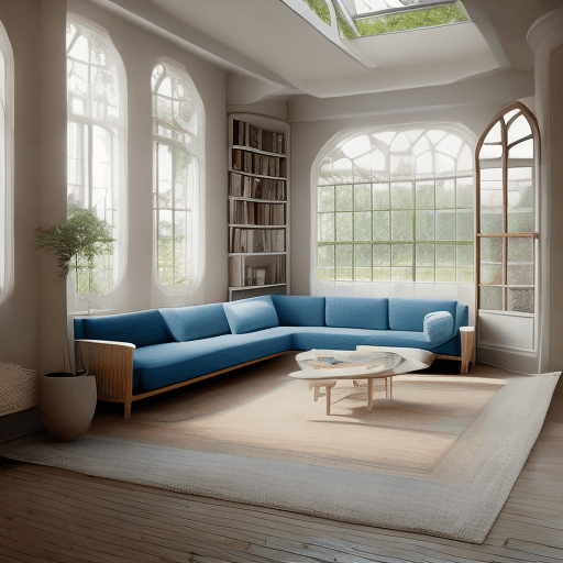 AI generated: High resolution photography interior design, dreamy sunken living room conversation pit, wooden floo...