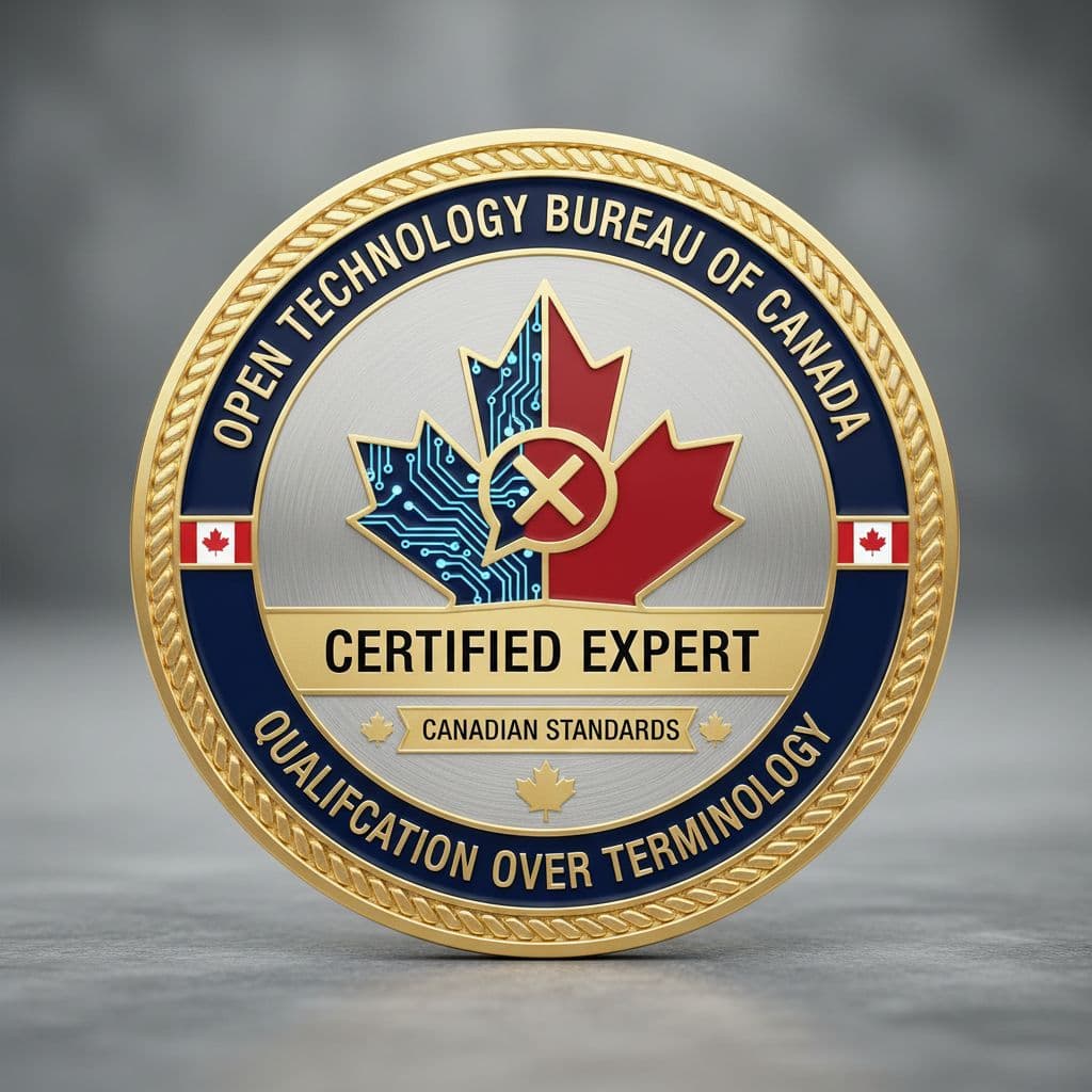 AI generated:  Create a professional badge that signifies a qualification from the Open Technology Bureau of Canad...