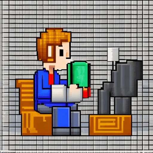 AI generated: reading book with man,pixel art
