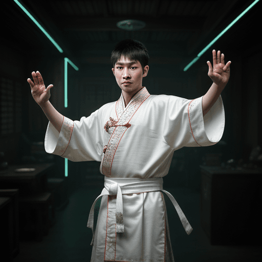 AI generated: a young man dressed in ancient chinese clothing, asian people, white robe, handsome hand gestures fo...