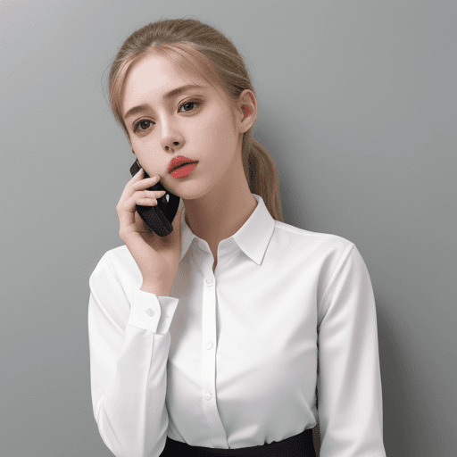 AI generated: White shirt, girl who is taking a phonecall