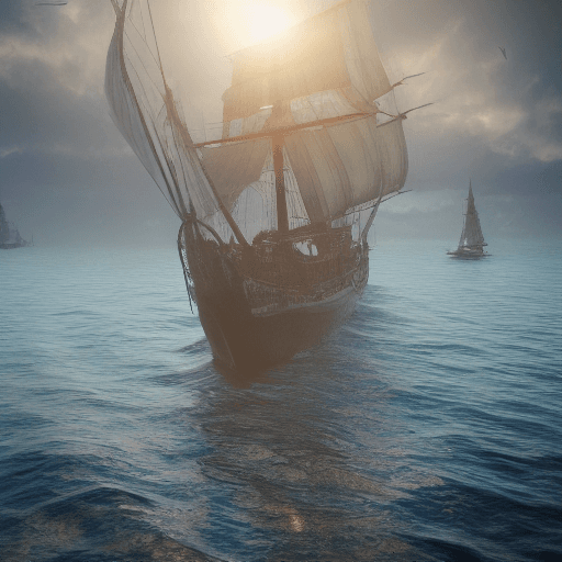 AI generated: Photo of a ultra realistic sailing ship, dramatic light, pale sunrise, cinematic lighting, battered,...