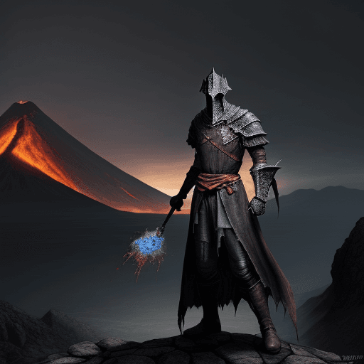 AI generated: Dark souls sorcerer with a vulcano in the background