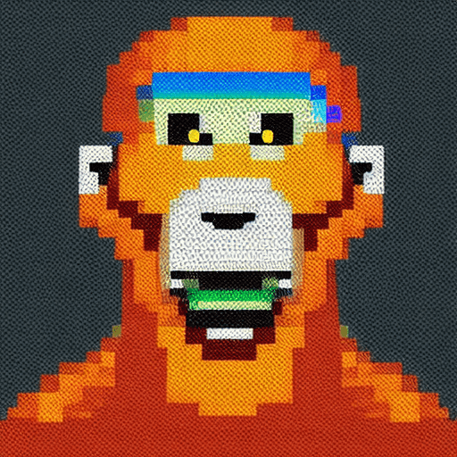AI generated: Monkey face with cap, multicolored pixelated