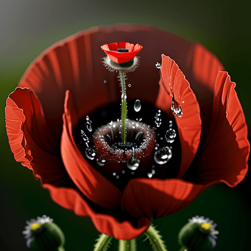 AI generated: Hyper realistic picture of  red poppy flower,  water drop on it