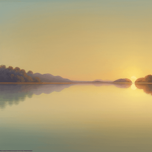 AI generated: Wallpaper, a tranquil sunrise over a serene lake, by a top animation studio, in the style of minimal...