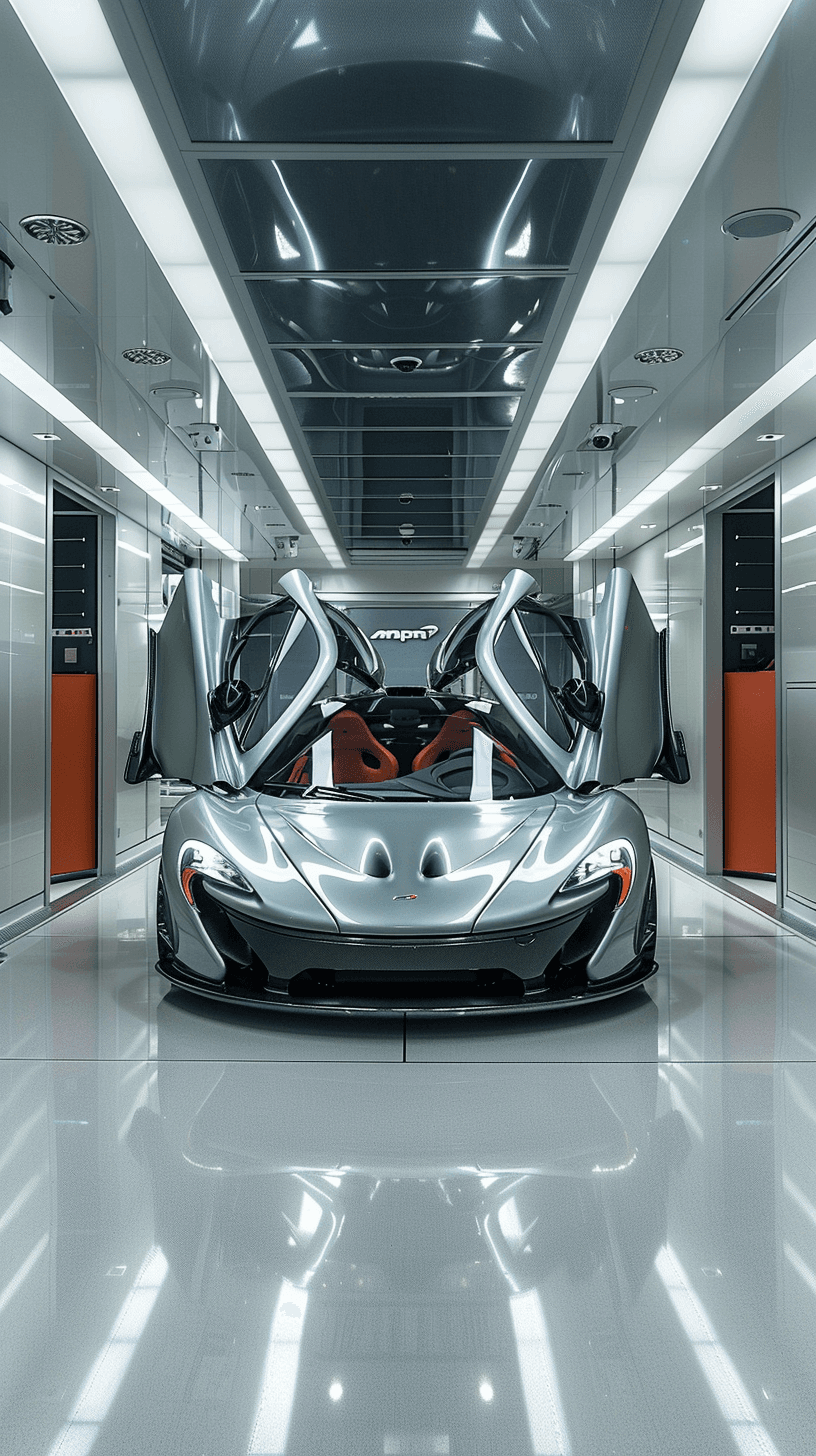 AI generated: photoshoot of mclaren p1 in a beautiful graphic studio with the best lighting and beautiful designs ...