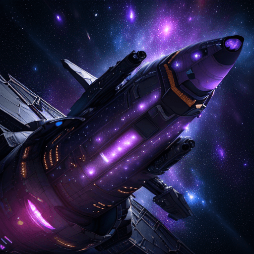 AI generated: Photo of a ultra realistic space ship in deep space. Background has distant stars and galaxies and g...