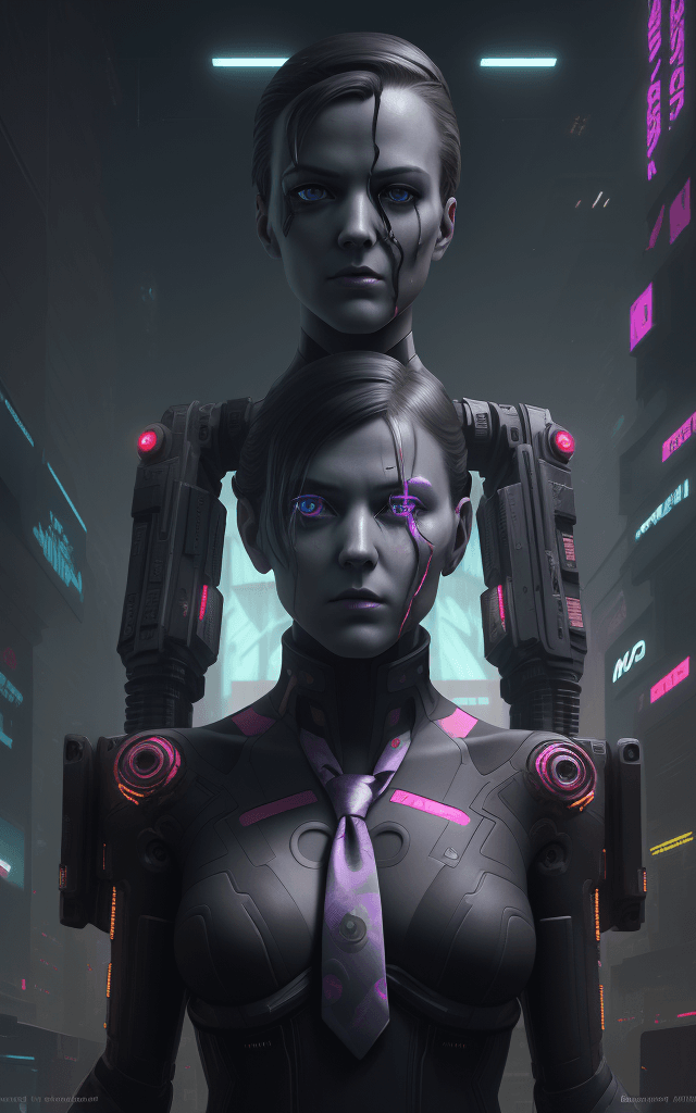 AI generated: android in a tie android games for ios or android, in the style of tristan eaton, cyberpunk dystopia...