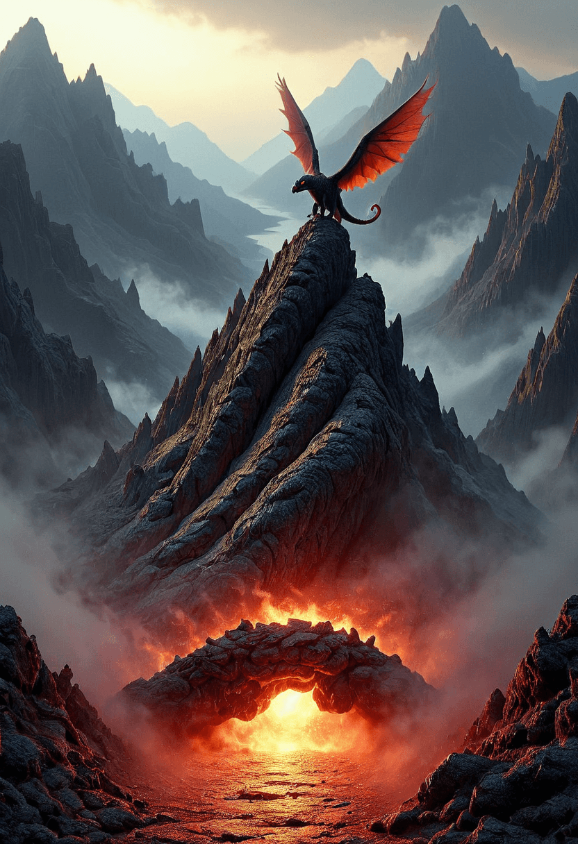 AI generated: <lora:Flux-style-xl-lora:1>,<lora:Fantasy_Monsters_XL:1>,A regal dragon perched on a mountain peak a...