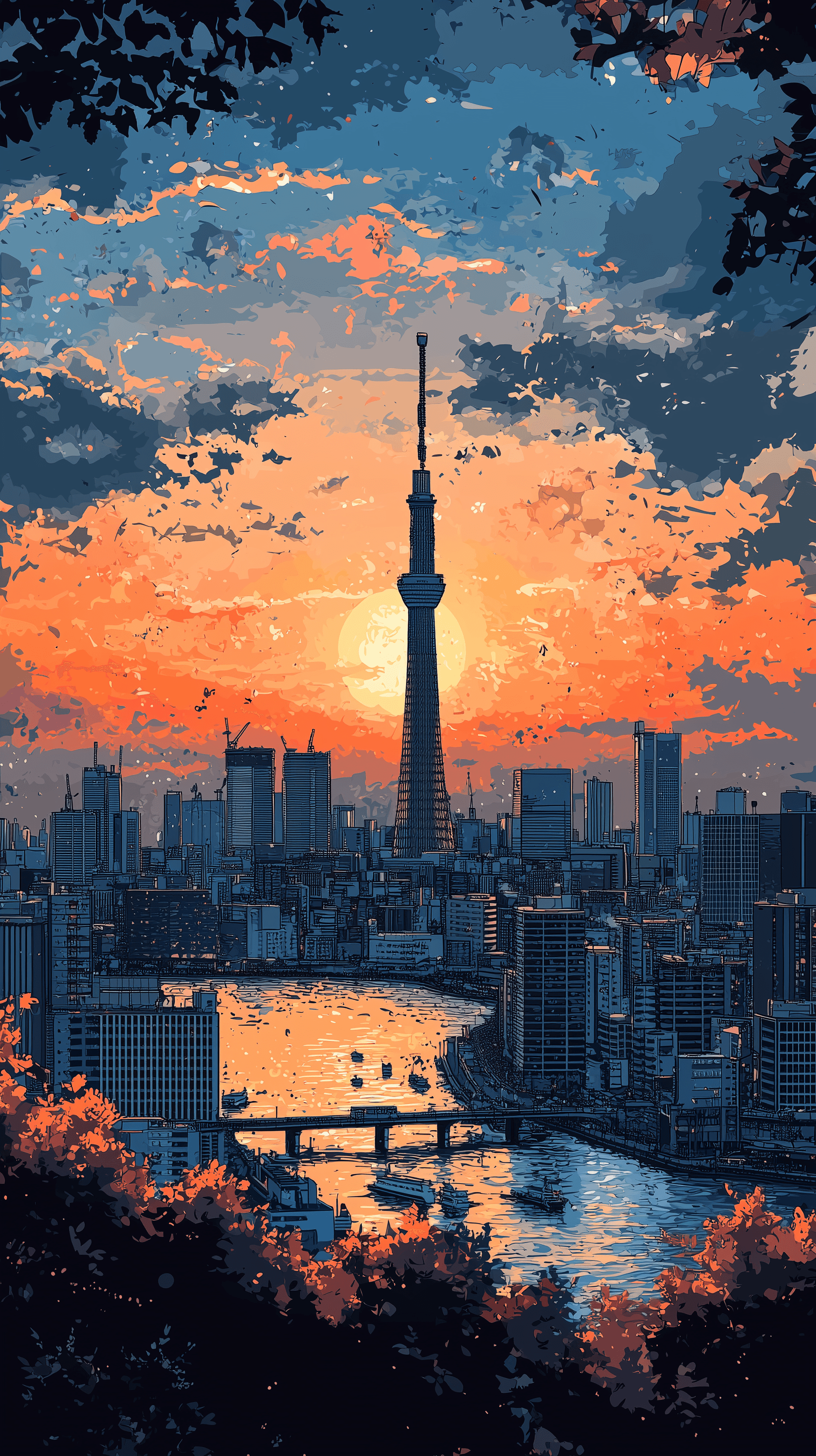 AI generated: illustration, vector art, tokyo cityscape, intricate textures, dynamic composition, pro quality, han...