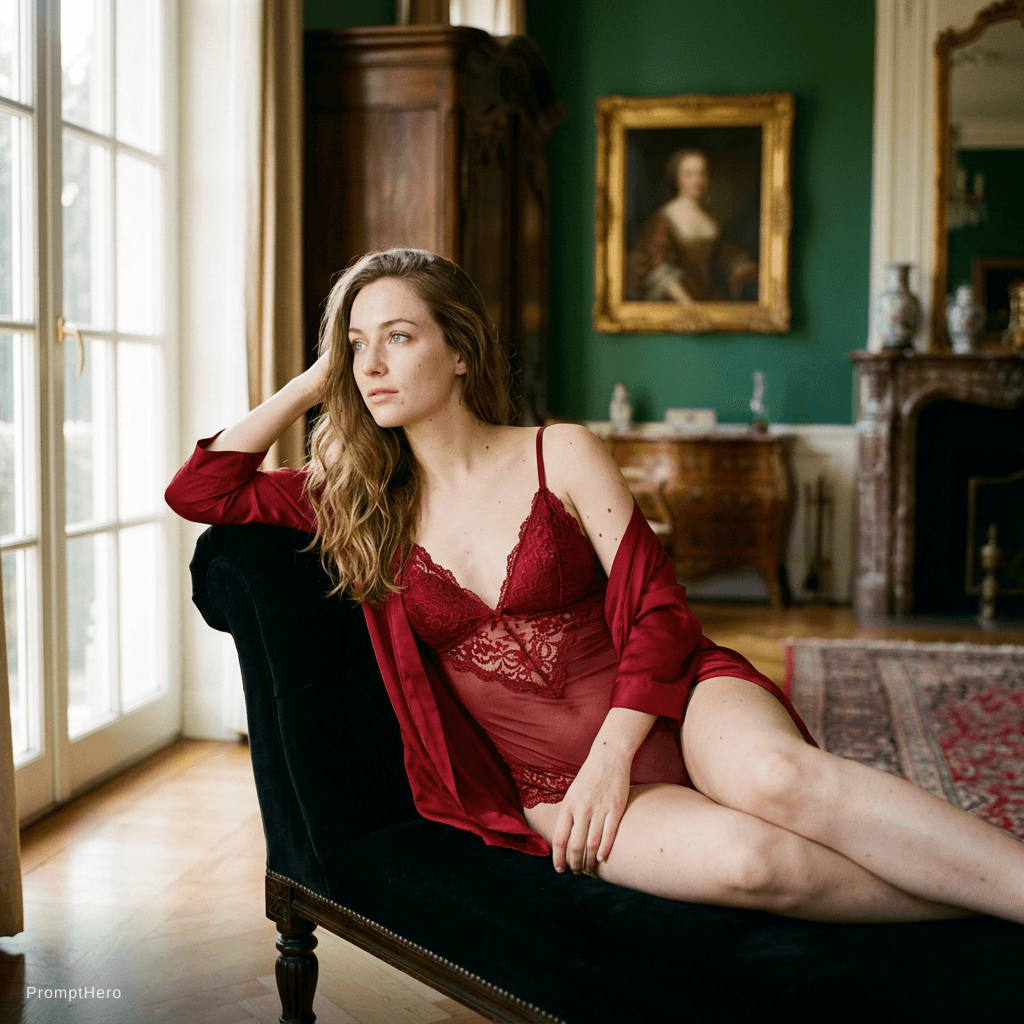 AI generated: Medium format hasselblad photo editorial. (Half body shot). belgian model, pale skin, light blue eye...