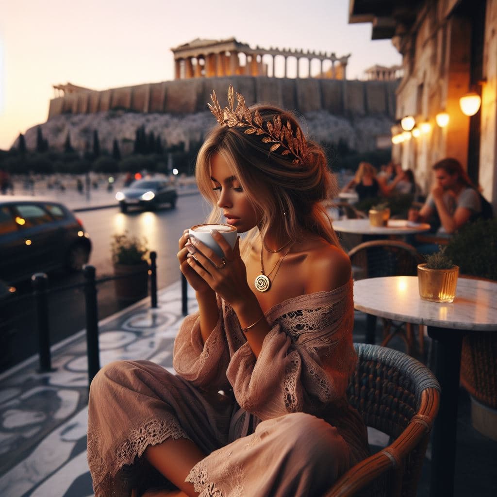 AI generated: /imagine prompt: post classic, portrait photography, boho outfit, super realistic woman, sitting in ...