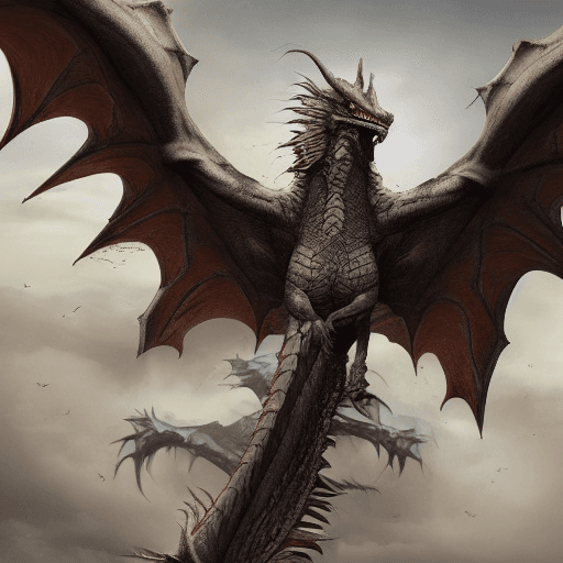 AI generated: High resolution, fierce fantasy dragon with dark scales, hyper realistic, wide span wings, imposing