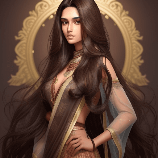 AI generated: flowing dark brown hair, indian model, glorious long dark brown hair, ornate long dark brownhair, ve...