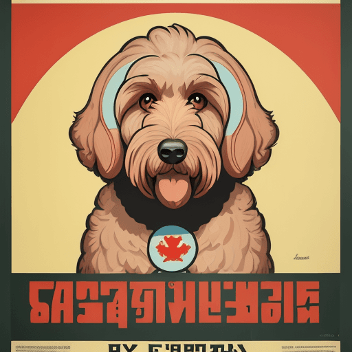 AI generated: labradoodle design in a Soviet style poster, USSR poster, propaganda style, anime, offset printing, ...