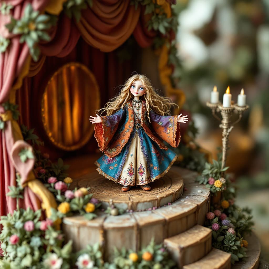 AI generated: In  the style of Josephine Wall, James C Christensen and Brian Froud, a cake that looks like a stage...