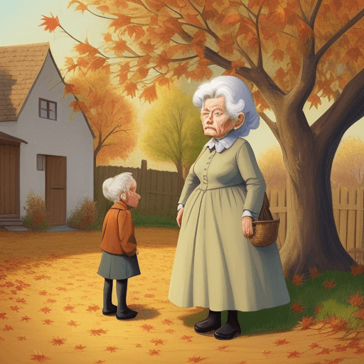 AI generated: general shot old lady from a little village staring at a pear tree afternoon simple clothing natural...