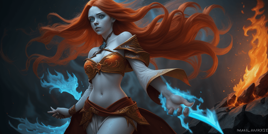 AI generated: An outstanding painting of a beautiful white girl, flaming, surrounded by flames, dota2 fire girl st...