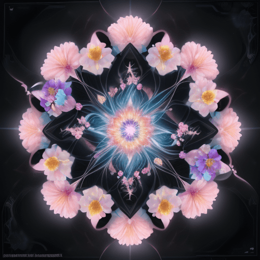 AI generated: Blossoming, Particle, Flower, Bud, Bloom, Growth, Transition, Petals, Burst, Unfolding, Colorful, Ev...