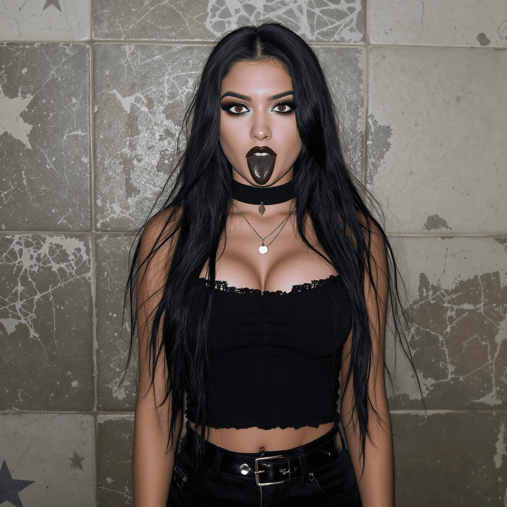AI generated: A long haired goth girl with big tits