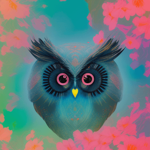 AI generated:  Super High resolution An illustration of a teal, orange and pink  owl with bright blue eyes in the ...