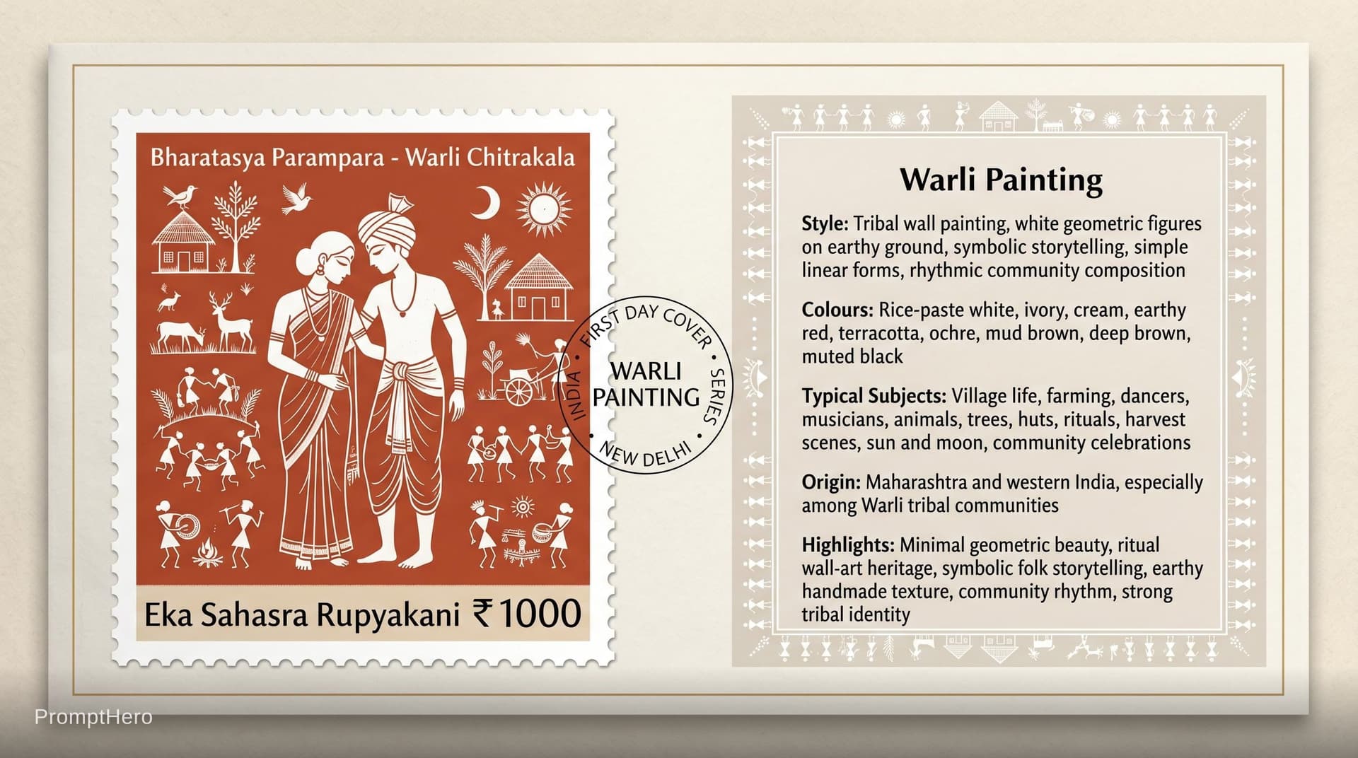 AI generated: Create a 16:9, 4K premium commemorative First Day Cover envelope inspired by India Post heritage des...