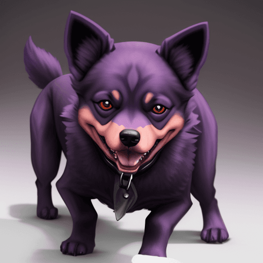 AI generated: An evil violet dog