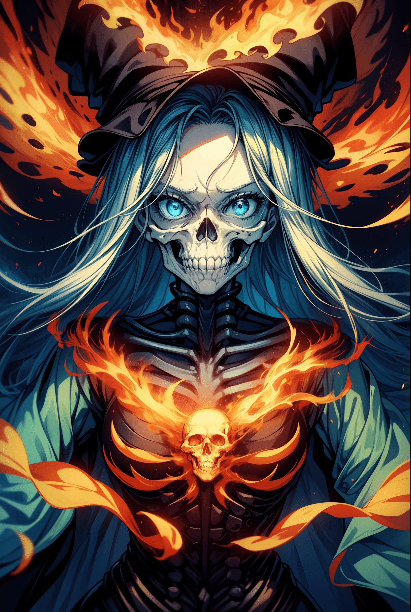 AI generated: a painting of a skeleton smoking a cigarette, digital art, by Dan Mumford, behance contest winner, p...