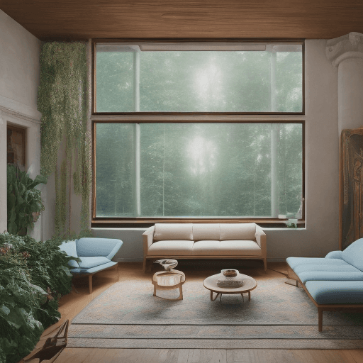 AI generated: High resolution photography interior design, dreamy sunken living room conversation pit, wooden floo...