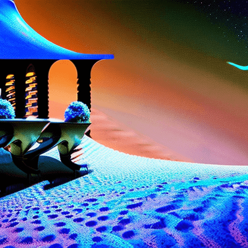 AI generated: illustration of a strange mysterious desolate desert with light blue sand , painting like ,light wha...